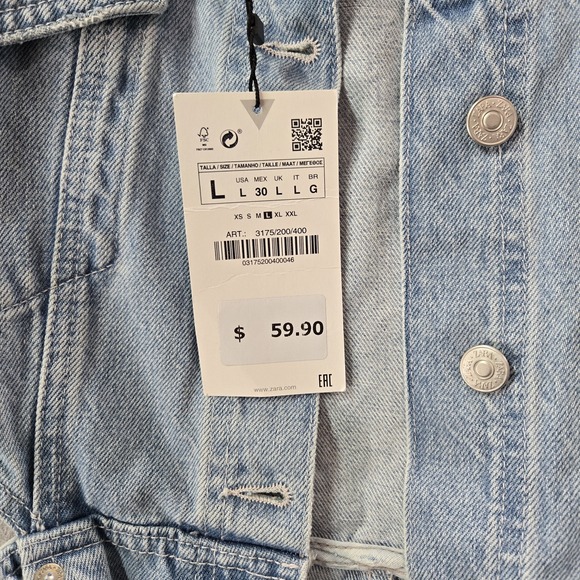 Zara Women Jumpsuit L Light Blue Denim Jeans Cut Out Long Sleeve NWT - Picture 3 of 12